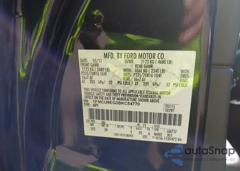 2011 Ford Escape Limited z USA, uszkodzony, nr VIN 1FMCU9EG3BKC54770